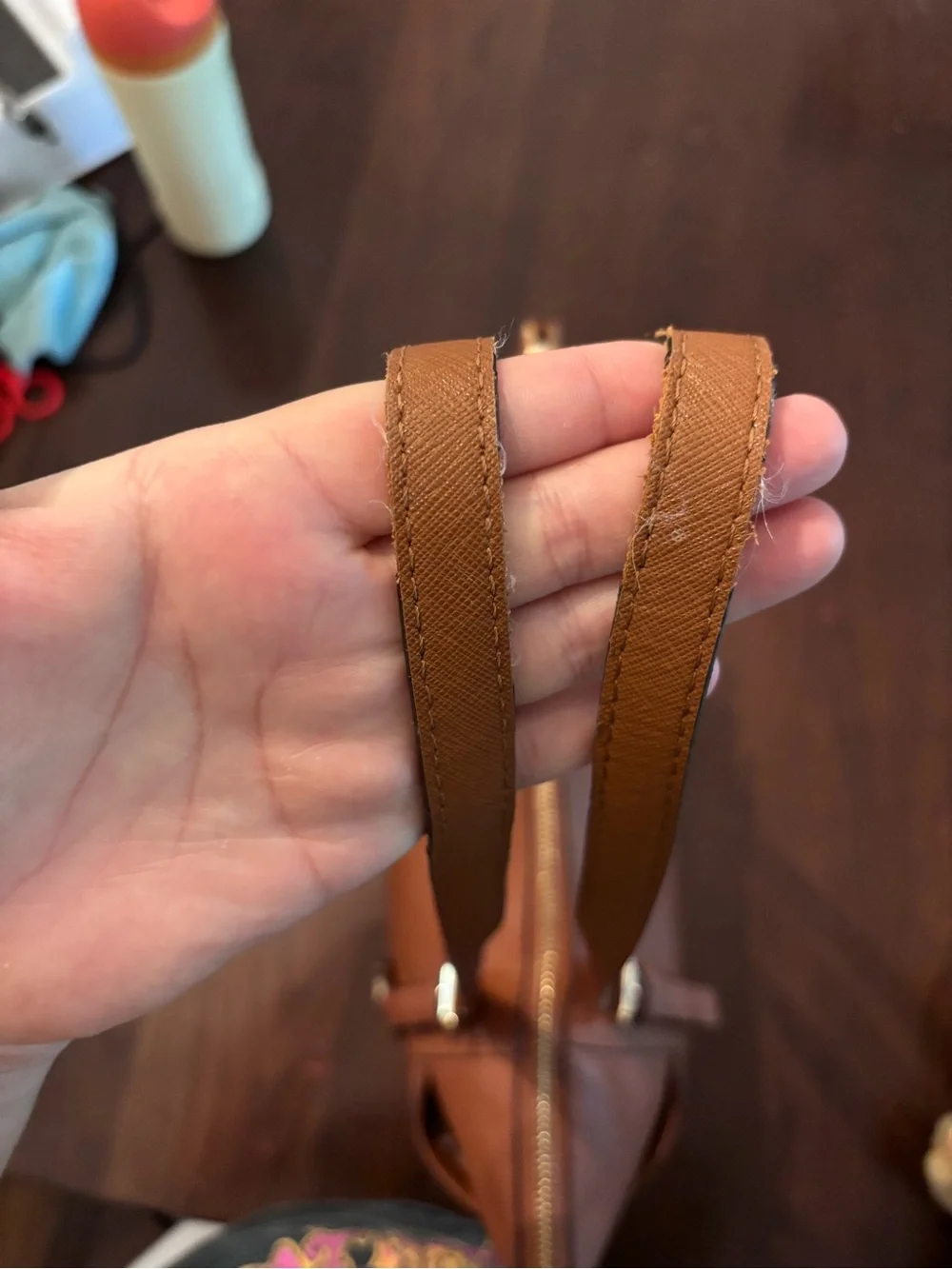 Michael Kors Cognac Leather Tote with MK Charm